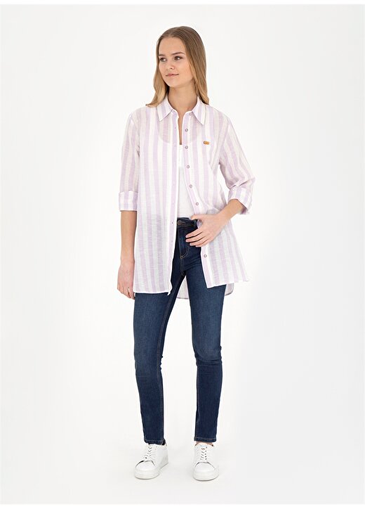 U.S. Polo Assn. Comfort Fit Gömlek Yaka Lila Kadın Gömlek LORIN024Y-T 4