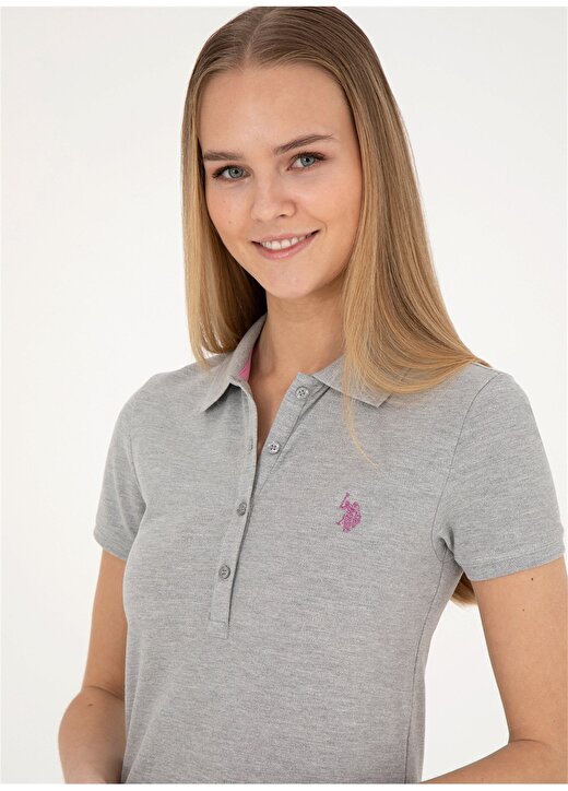 U.S. Polo Assn. Gri Melanj Kadın Slim Fit Polo T-Shirt GTP-IY24 1