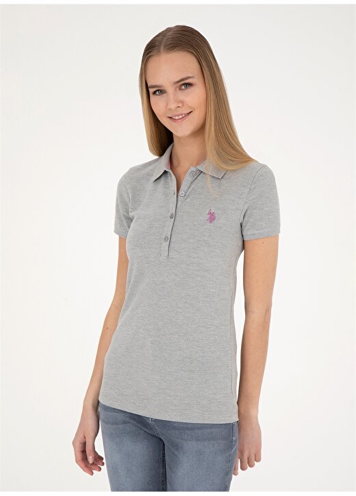 U.S. Polo Assn. Gri Melanj Kadın Slim Fit Polo T-Shirt GTP-IY24 3