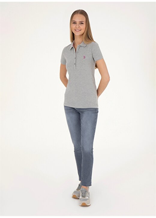 U.S. Polo Assn. Gri Melanj Kadın Slim Fit Polo T-Shirt GTP-IY24 4