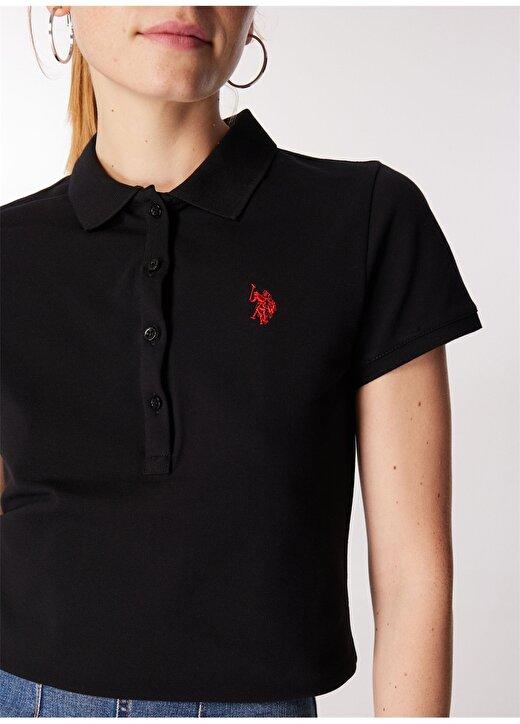 U.S. Polo Assn. Siyah Kadın Slim Fit Polo T-Shirt GTP-IY24 4