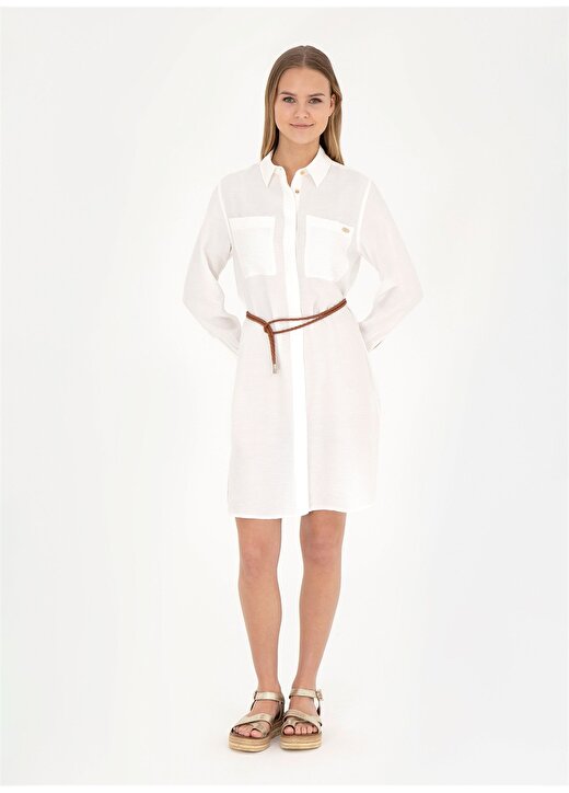 U.S. Polo Assn. Gömlek Yaka Ekru Diz Üstü Kadın Elbise SIHOP 1