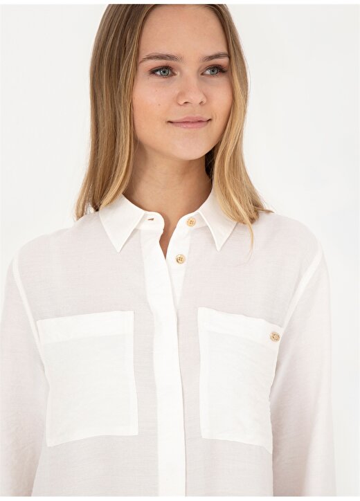 U.S. Polo Assn. Gömlek Yaka Ekru Diz Üstü Kadın Elbise SIHOP 4