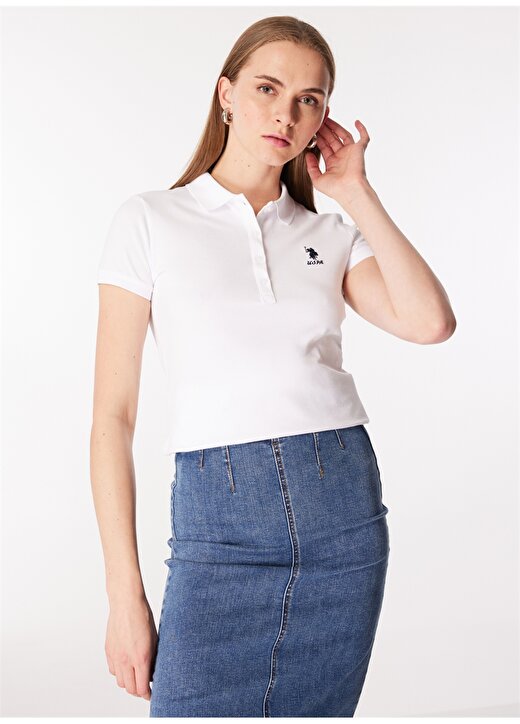 U.S. Polo Assn. Beyaz Kadın Slim Fit Polo T-Shirt TP0124 1