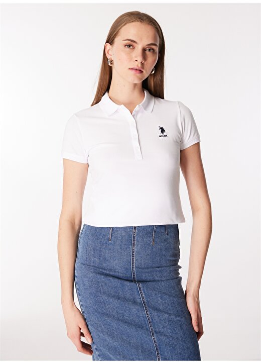 U.S. Polo Assn. Beyaz Kadın Slim Fit Polo T-Shirt TP0124 3
