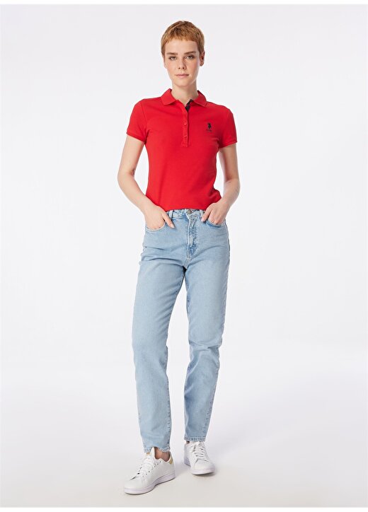 U.S. Polo Assn. Lacivert - Kırmızı Kadın Slim Fit Polo T-Shirt TP0124 2