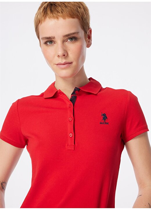 U.S. Polo Assn. Lacivert - Kırmızı Kadın Slim Fit Polo T-Shirt TP0124 3