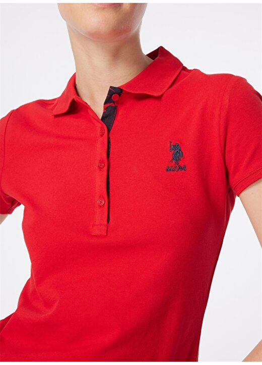 U.S. Polo Assn. Lacivert - Kırmızı Kadın Slim Fit Polo T-Shirt TP0124 4