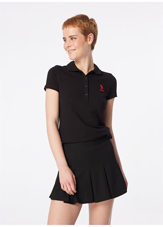 U.S. Polo Assn. Siyah Kadın Slim Fit Polo T-Shirt TP0124 3