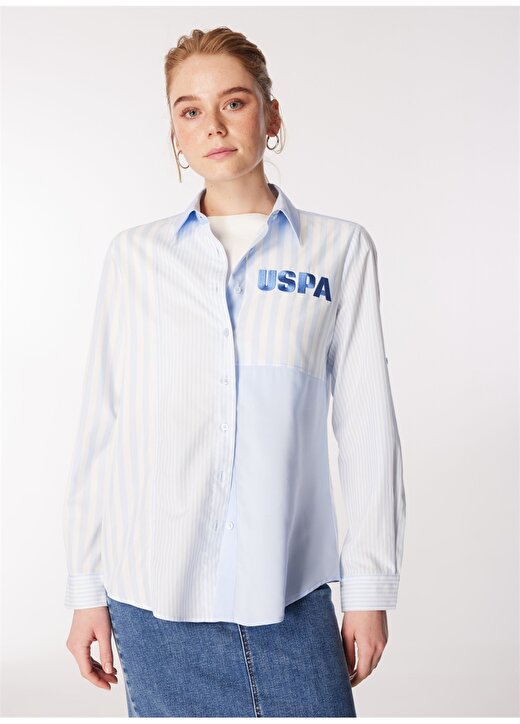 U.S. Polo Assn. Standart Gömlek Yaka Açık Mavi Kadın Gömlek ZER024Y 3