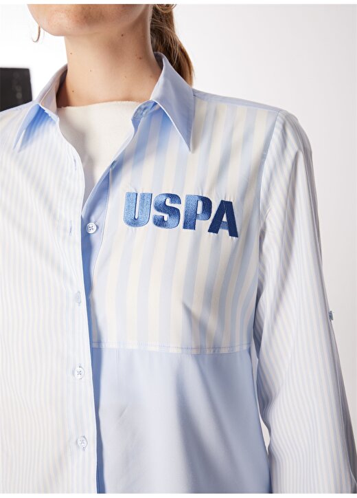 U.S. Polo Assn. Standart Gömlek Yaka Açık Mavi Kadın Gömlek ZER024Y 4