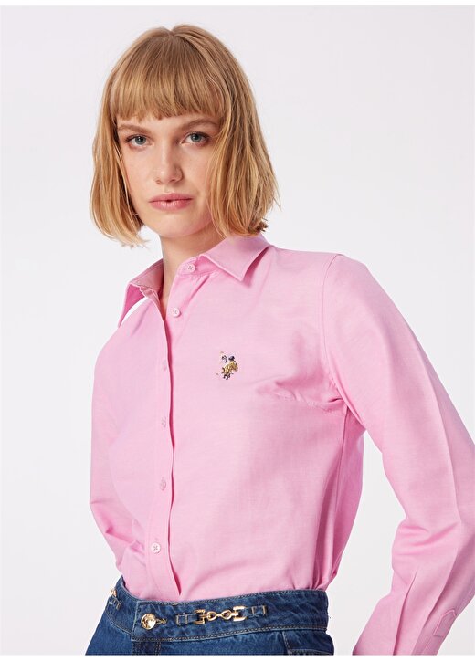 U.S. Polo Assn. Slim Fit Gömlek Yaka Pembe Kadın Gömlek WOXCOLOR024Y 3
