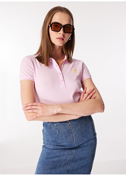 U.S. Polo Assn. Pembe Kadın Slim Fit Polo T-Shirt TP0124 1