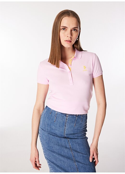 U.S. Polo Assn. Pembe Kadın Slim Fit Polo T-Shirt TP0124 4