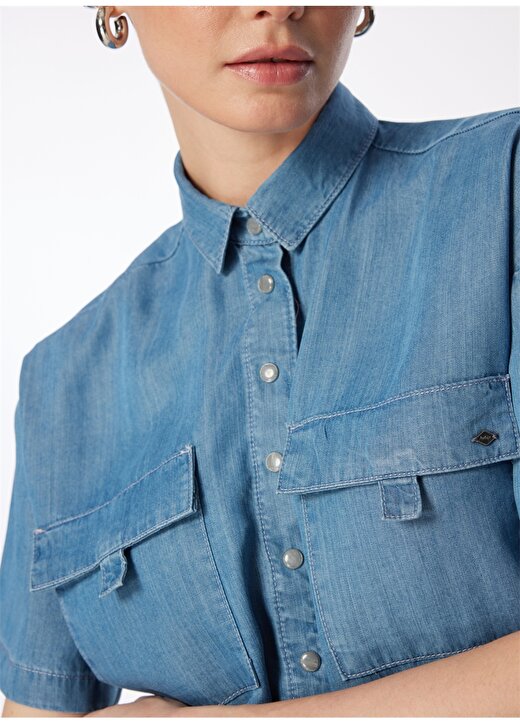 Lee Cooper Crop Klasik Yaka Düz Mavi Kadın Denim Gömlek 242 LCF 141001 CARDY DENIM 4