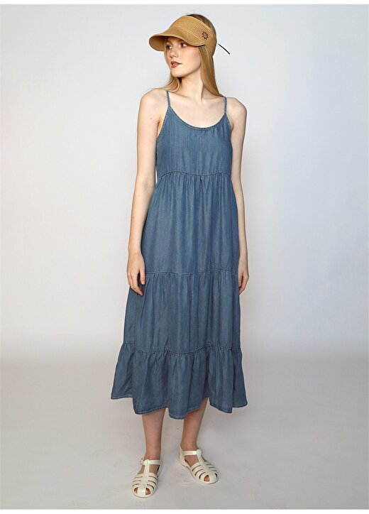 Lee Cooper Kare Yaka Düz Açık Mavi Uzun Kadın Elbise 242 LCF 144002 NICOLE CAMPARI BLUE 1
