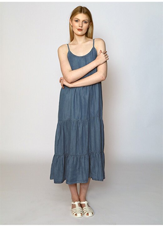 Lee Cooper Kare Yaka Düz Açık Mavi Uzun Kadın Elbise 242 LCF 144002 NICOLE CAMPARI BLUE 2