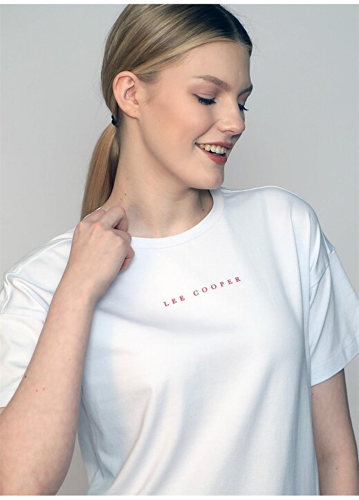 Lee Cooper O Yaka Baskılı Beyaz Kadın T-Shirt 242 LCF 242009 TINA BEYAZ 3