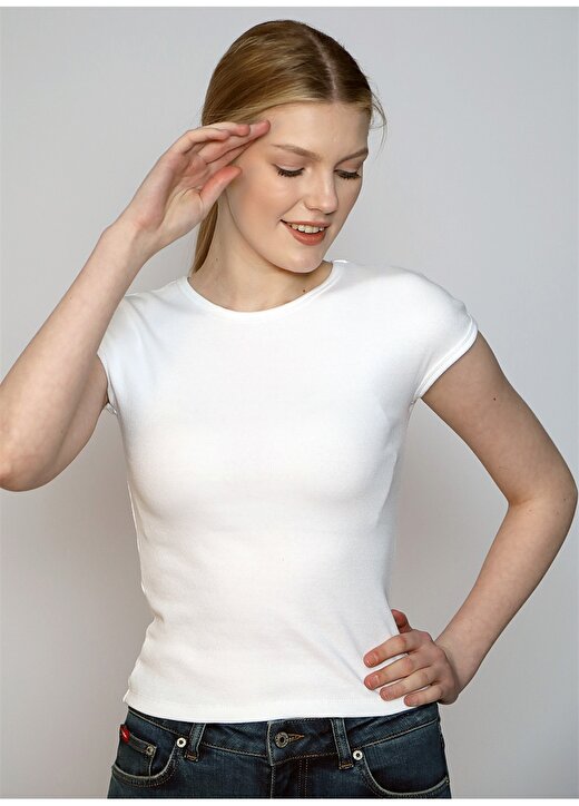 Lee Cooper O Yaka Düz Beyaz Kadın T-Shirt 242 LCF 242013 ROSA BEYAZ 2