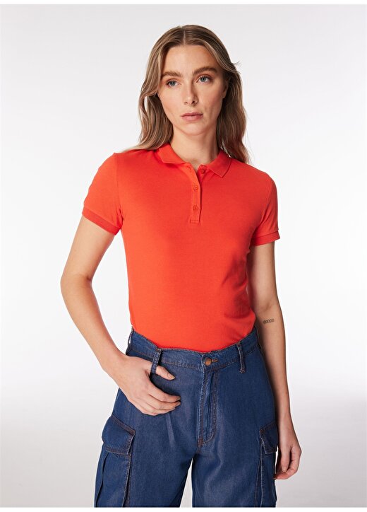 Lee Cooper Baskılı Mercan Kadın Polo T-Shirt 1