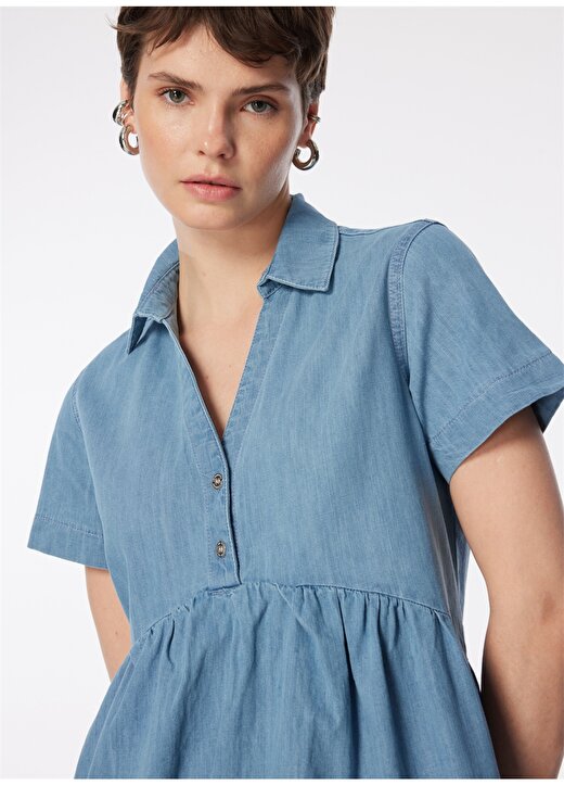 Lee Cooper Gömlek Yaka Düz Açık Lacivert Uzun Kadın Elbise 242 LCF 144001 MOLARIA CORDELIA LIG 4