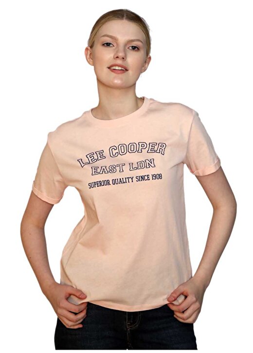 Lee Cooper O Yaka Baskılı Pudra Kadın T-Shirt 242 LCF 242019 COSEP PUDRA 2