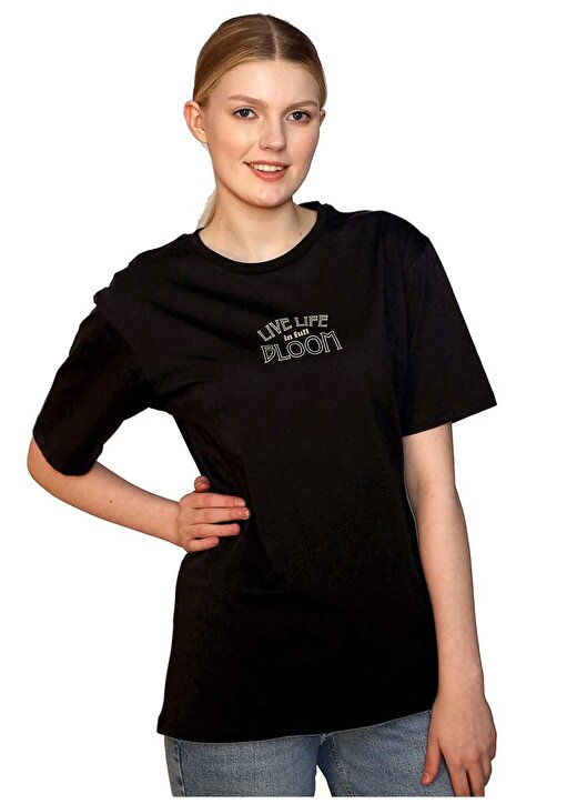 Lee Cooper O Yaka Baskılı Siyah Kadın T-Shirt 242 LCF 242011 LADES SİYAH 2