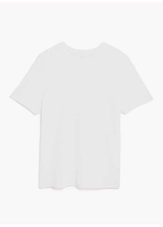 Marks & Spencer Bisiklet Yaka Düz Beyaz Erkek T-Shirt 5380M 4