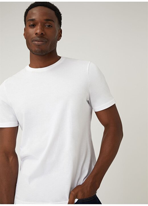 Marks & Spencer Bisiklet Yaka Düz Beyaz Erkek T-Shirt 5380M 1