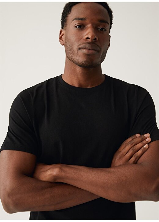 Marks & Spencer Bisiklet Yaka Düz Siyah Erkek T-Shirt 5380M 3