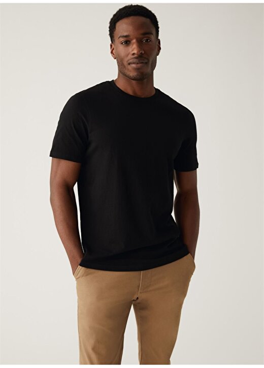 Marks & Spencer Bisiklet Yaka Düz Siyah Erkek T-Shirt 5380M 4