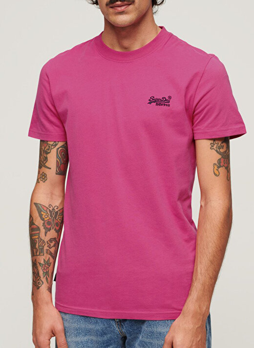 Superdry Bisiklet Yaka Düz Pembe Erkek T-Shirt M1011245AVKB_ESSENTIAL LOGO EMB TEE 4