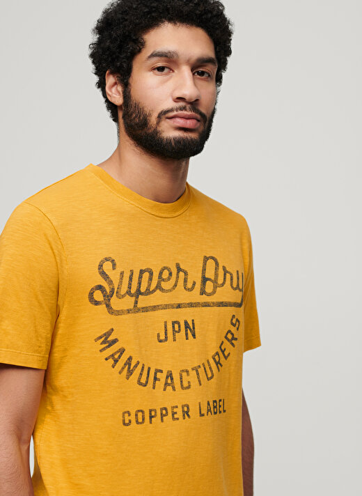 Superdry Bisiklet Yaka Baskılı Sarı Erkek T-Shirt M1011905A2AO_COPPER LABEL SCRIPT TE 3