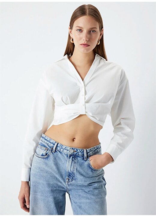 İpekyol Gömlek Yaka Kırık Beyaz Kadın Bluz IS1240006083096 3