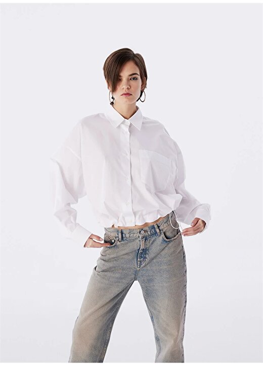 Twist Oversized Gömlek Yaka Beyaz Kadın Gömlek TS1240025149002 2