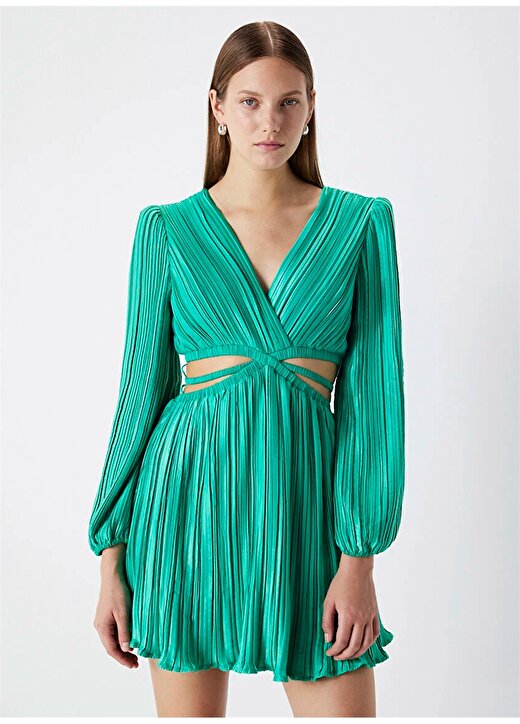 İpekyol V Yaka Yeşil Kısa Kadın Elbise IS1240002257070 2