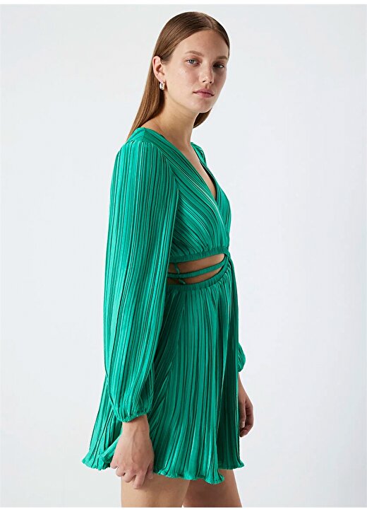 İpekyol V Yaka Yeşil Kısa Kadın Elbise IS1240002257070 3