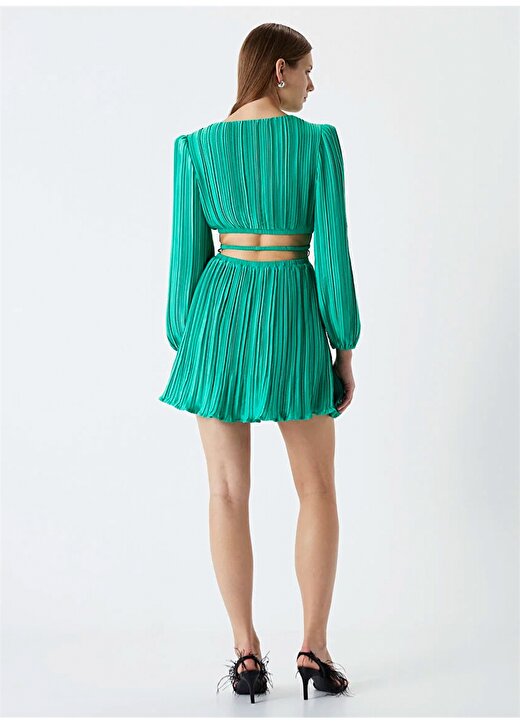 İpekyol V Yaka Yeşil Kısa Kadın Elbise IS1240002257070 4