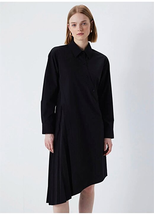 İpekyol Gömlek Yaka Siyah Diz Üstü Kadın Elbise IS1240002208001 2
