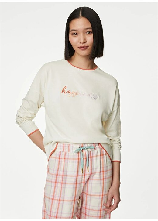 Marks & Spencer Düz Fildişi Kadın Pijama Takımı 1445J 3