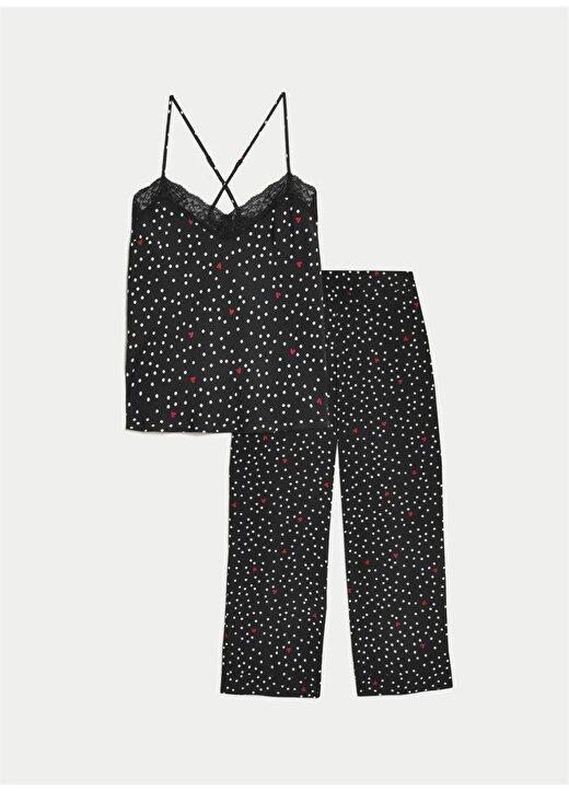 Marks & Spencer Düz Siyah - Beyaz Kadın Pijama Takımı 1436J 1