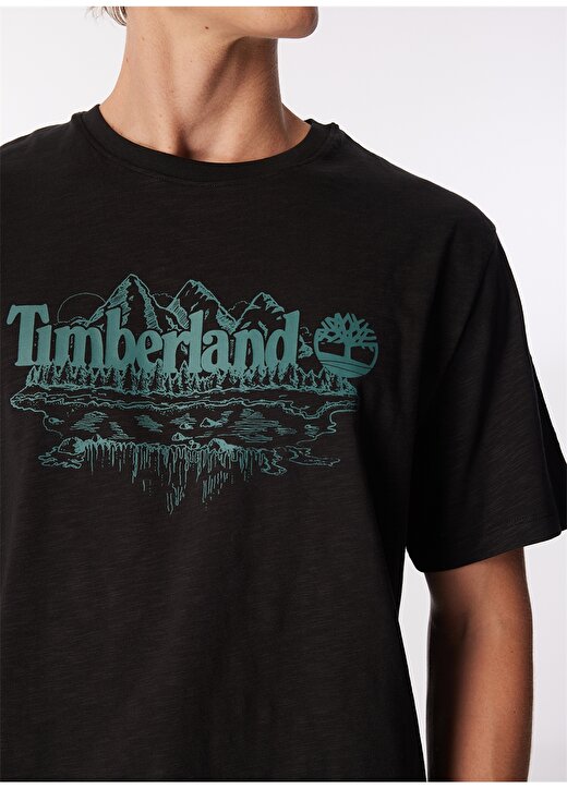 Timberland Siyah Erkek Bisiklet Yaka Normal Kalıp Baskılı T-Shirt TB0A5UFU0011_Short Sleeve Slub Tee 4