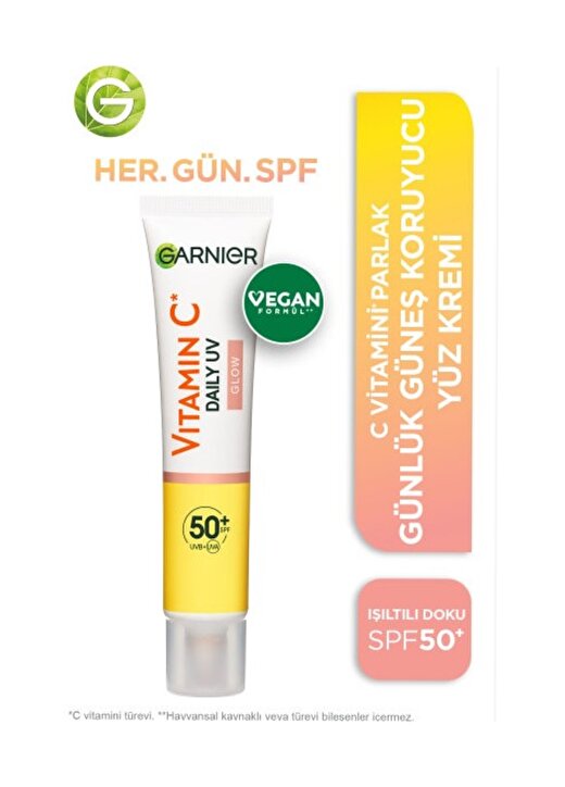 Garnier C Vitamini Parlak Günlük Güneş Koruyucu Fluid Yüz Kremi Işıltılı Doku SPF50+ 40Ml 1