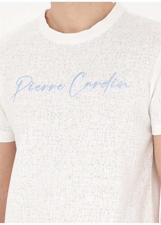 Pierre Cardin Bisiklet Yaka Nakışlı Beyaz Erkek T-Shirt PEAR 4