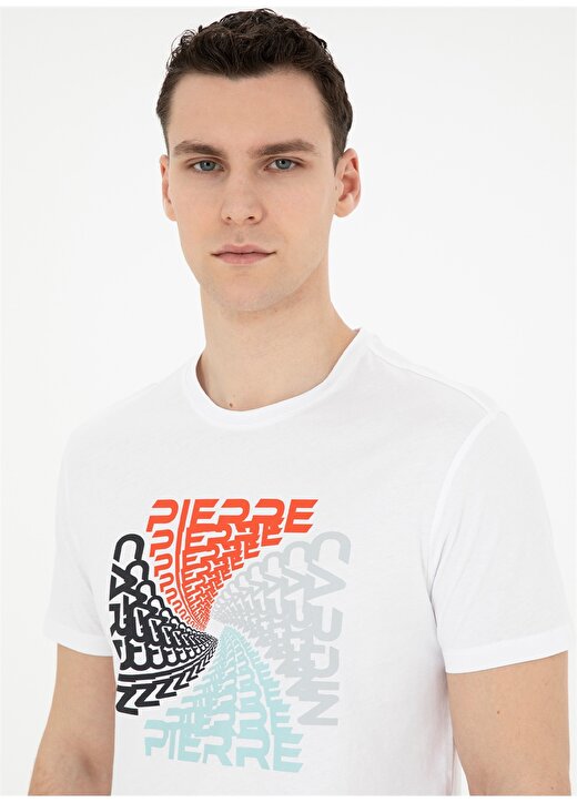 Pierre Cardin Bisiklet Yaka Baskılı Beyaz Erkek T-Shirt VENUS 2