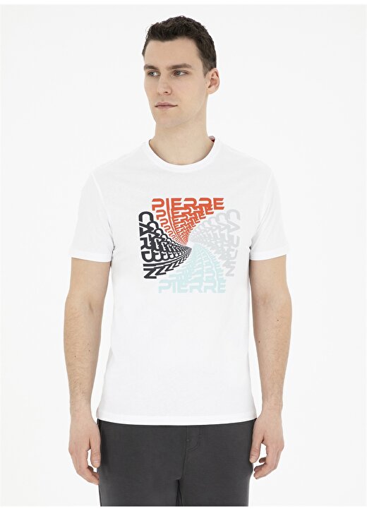 Pierre Cardin Bisiklet Yaka Baskılı Beyaz Erkek T-Shirt VENUS 3