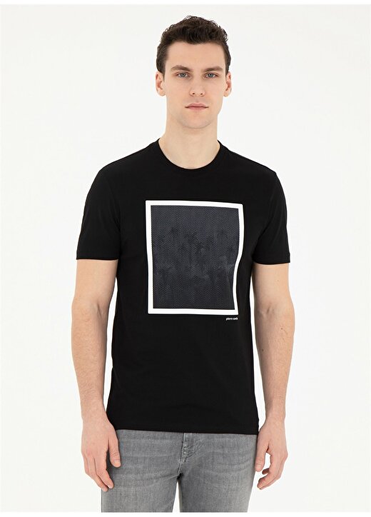 Pierre Cardin Bisiklet Yaka Baskılı Siyah Erkek T-Shirt LINEA 1