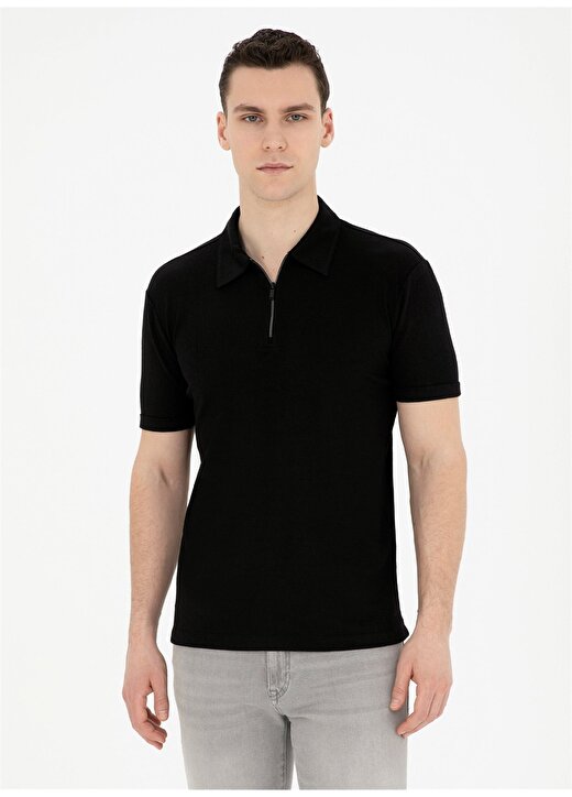 Pierre Cardin Jakarlı Siyah Erkek Polo T-Shirt TISSEL 1