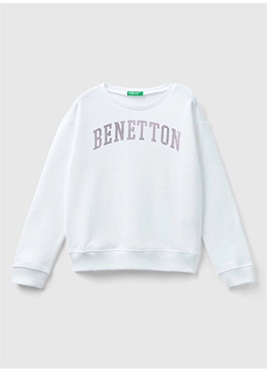 Benetton Kız Çocuk Beyaz Sweatshırt 3J68C10H6 1
