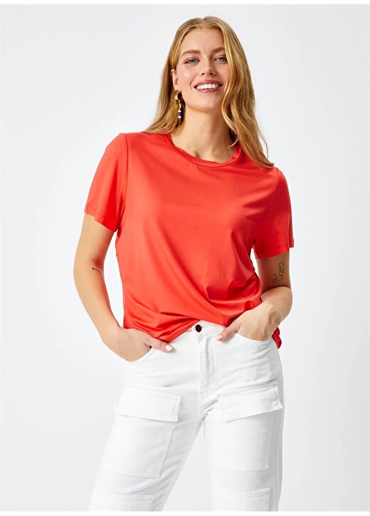 Faik Sönmez Yuvarlak Yaka Kırmızı Kadın T-Shirt U68028 1